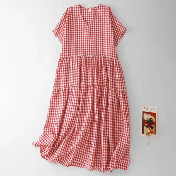 Đầm Linen Caro Đỏ Cherry