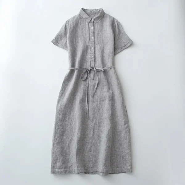 Đầm Linen Cổ Sơ Mi Màu Xám Đá