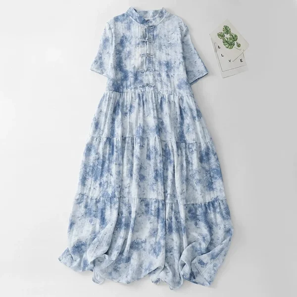 Đầm Linen Cổ Tàu Chàm Mây