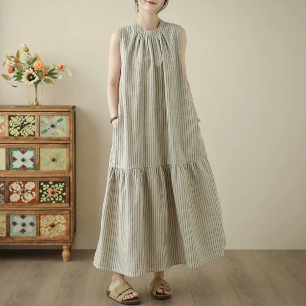 Đầm Linen Sát Nách Sọc Gỗ