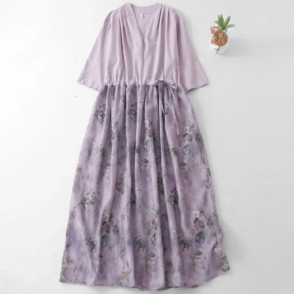 Đầm Linen Sương Hoa Cổ V