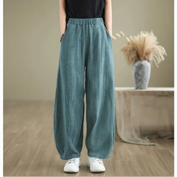 Quần Linen Ống Bo Túi Chéo Xanh Rêu