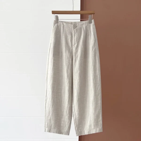 Quần Linen Ống Suông Cạp Chun Màu Kem