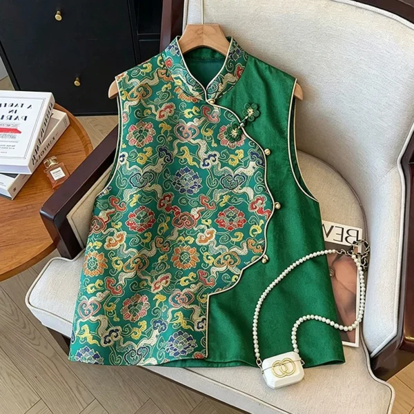 Áo Ghi Lê Cổ Trụ Thêu Nổi Hoa Văn Á Đông