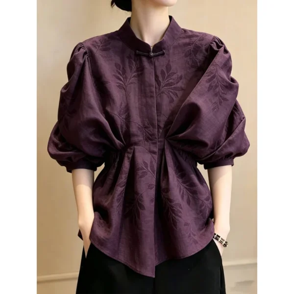 Áo Kiểu Cổ Tàu Khuy Tàu Vintage – Tím Mận