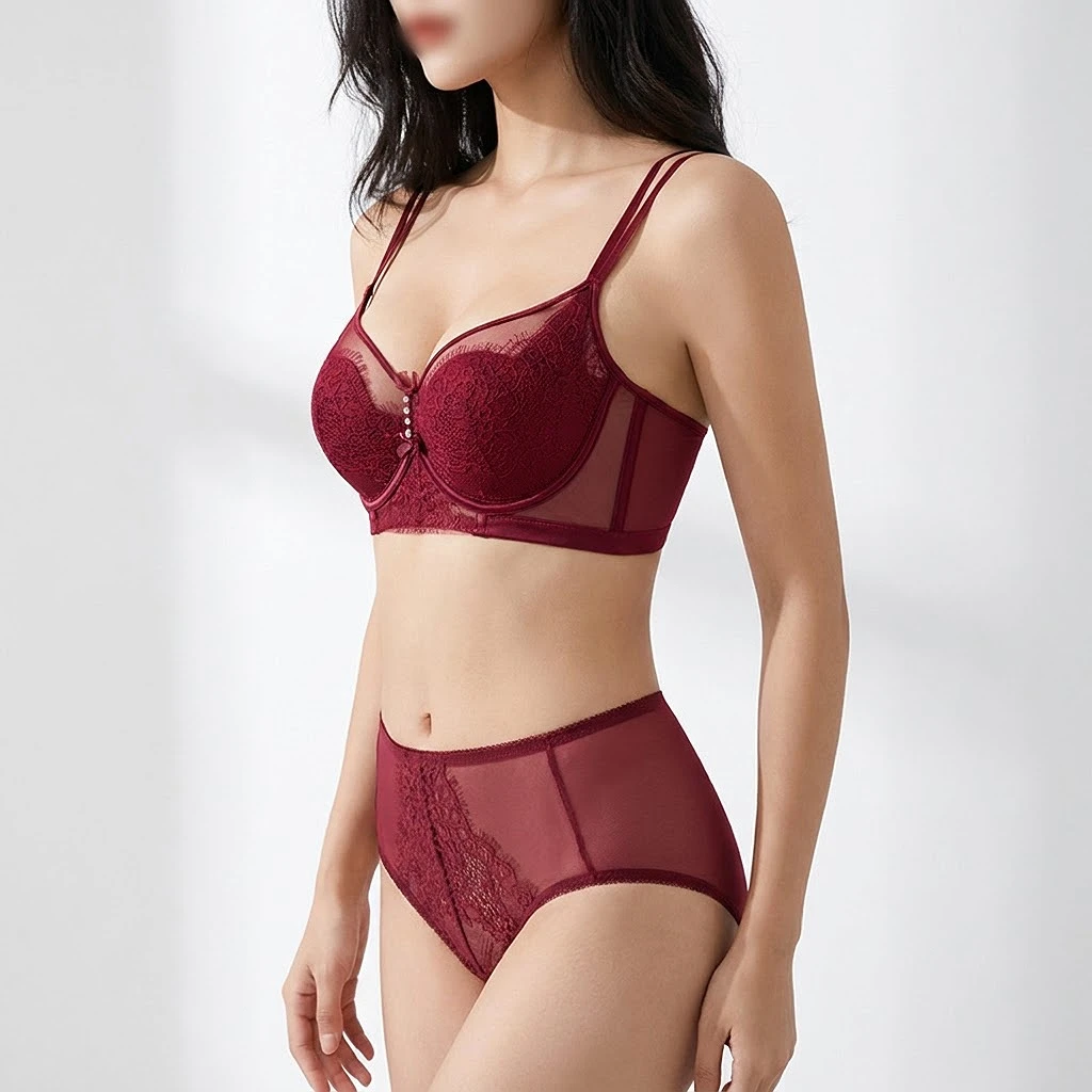 Bộ Đồ Lót Nữ Ren Đỏ Mận 2 Dây Phối Lưới Bộ Đồ Lót Nữ Ren Đỏ Mận 2 Dây Phối Lưới