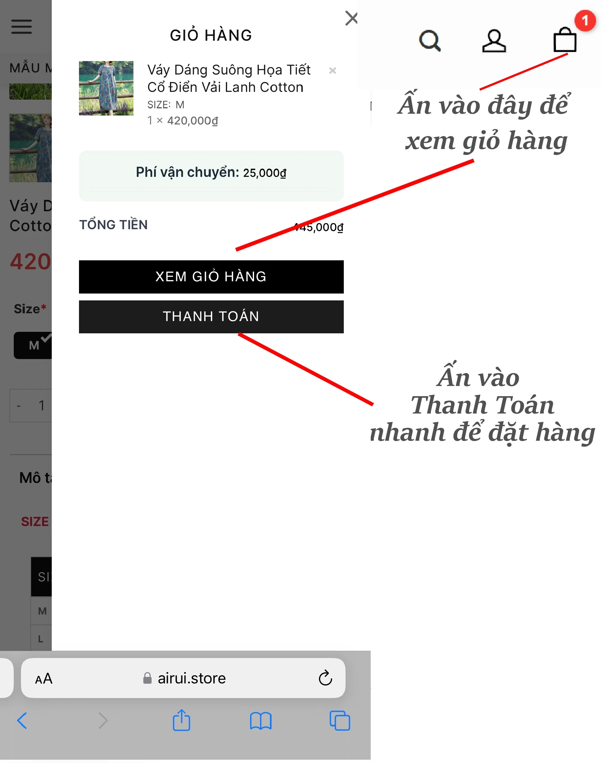 Chọn size màu và số lượng