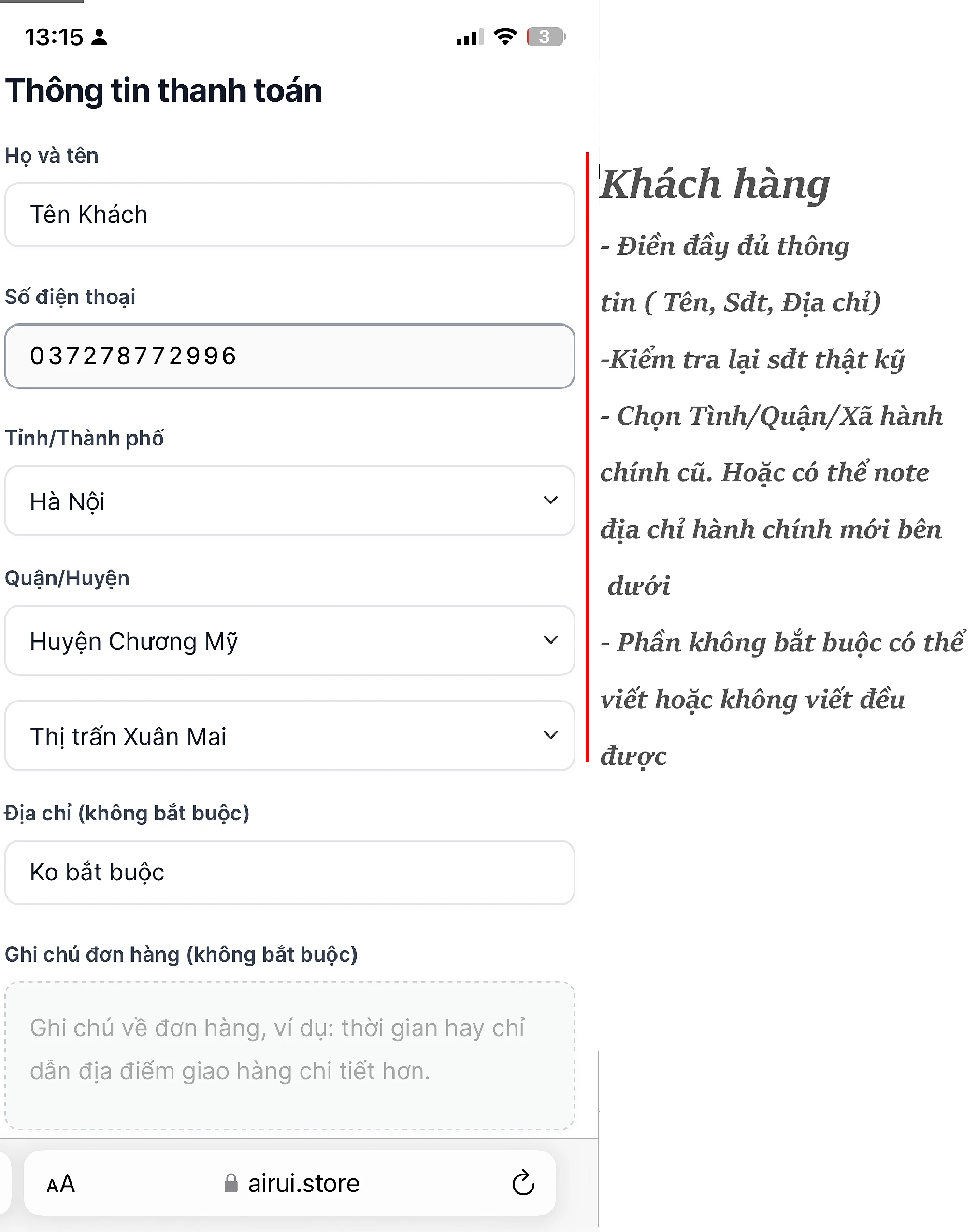 Hoàn tất đặt hàng