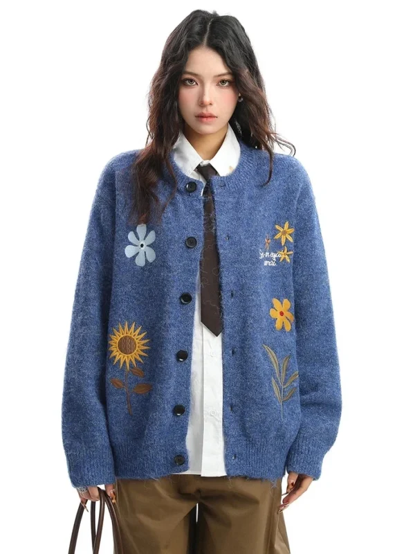 Áo Cardigan Len Thêu Hoa Cúc & Hướng Dương