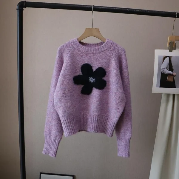 Áo Len Hoa 5 Cánh Đen – Tím Lilac
