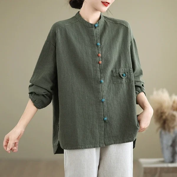 Áo Sơ Mi Cổ Trụ Nút Tàu Xanh Đậm