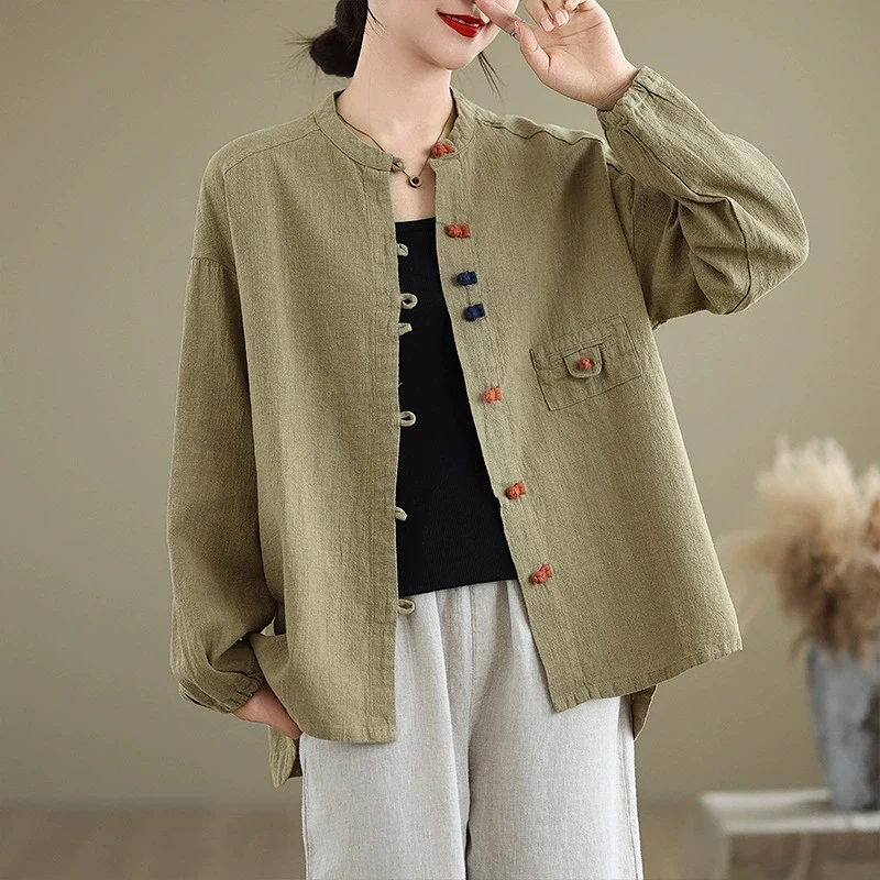 Áo Sơ Mi Kiểu Dài Tay Cổ Trụ Nút Tàu Xanh Rêu Áo Sơ Mi Kiểu Dài Tay Cổ Trụ Nút Tàu Xanh Rêu