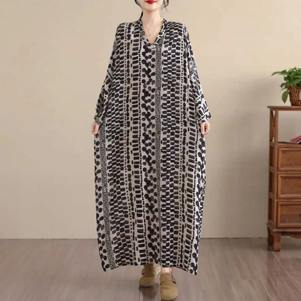 Đầm Dài Suông Rộng Họa Tiết Vân Đá Vintage