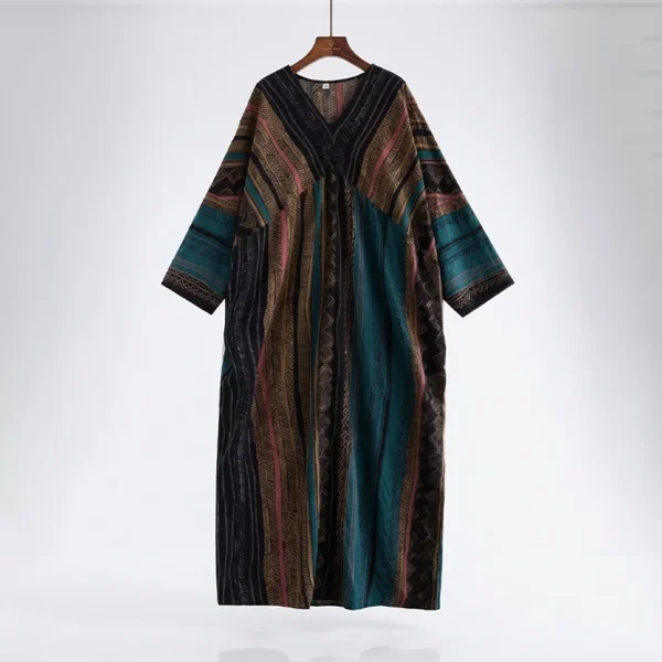 Đầm Kaftan Form Rộng Thổ Cẩm Đen Xanh