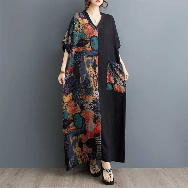Đầm Suông Oversize Bất Đối Xứng Phối Patchwork